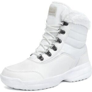 Women's Beige Winter Snow Boots Ladies Warm Fur Lined Ankle Outdoor Booties